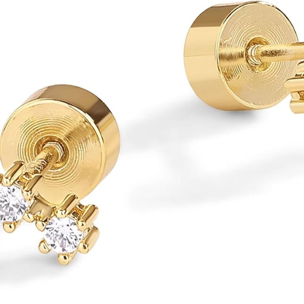 14K Gold Plated Sterling Silver Dainty 4x7mm Cubic Zirconia Mini Stud Earrings f - Picture 3 of 6